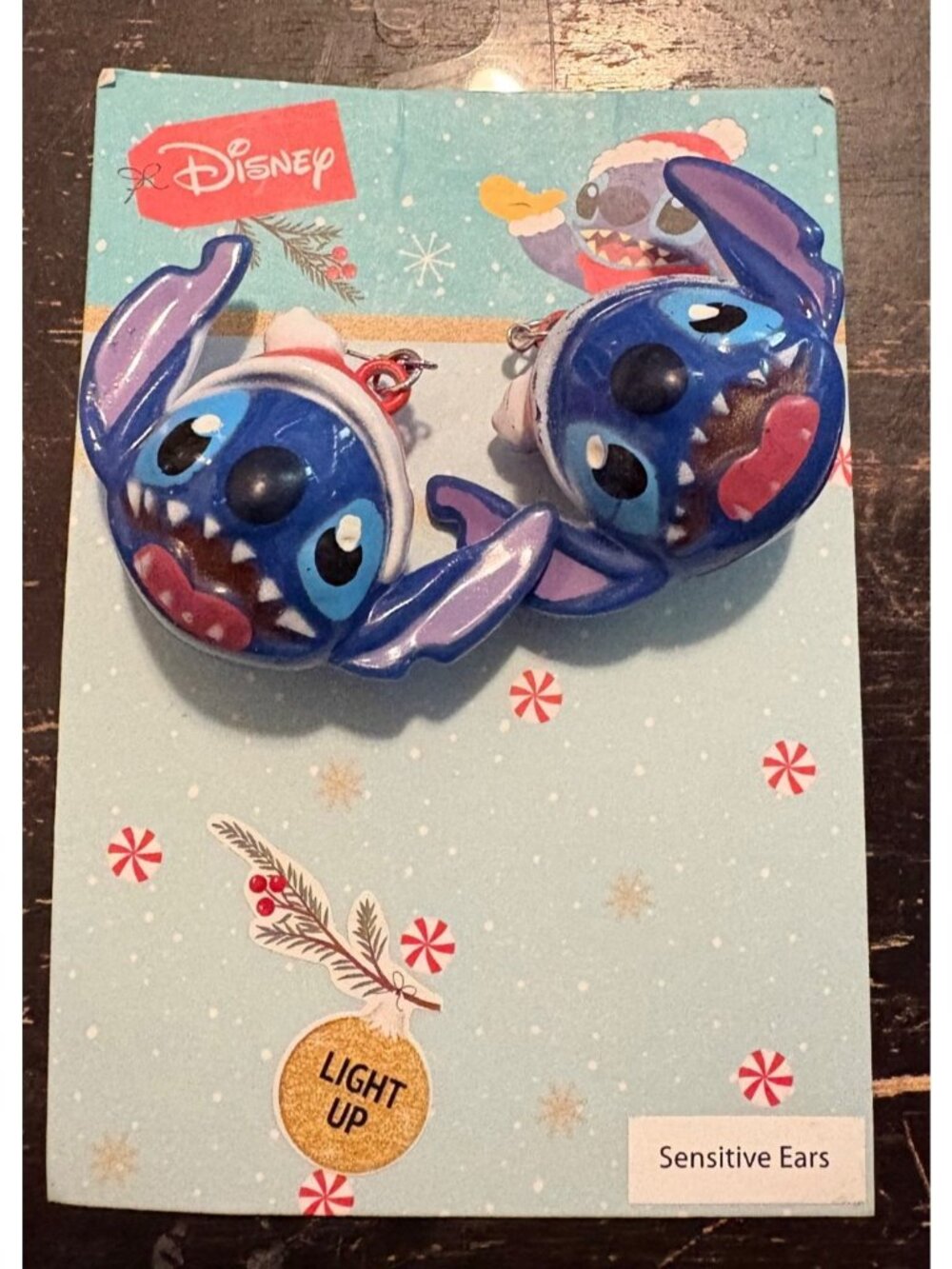Disney Stitch Christmas Light-Up Dangle Hook Earrings Sensitive Ears